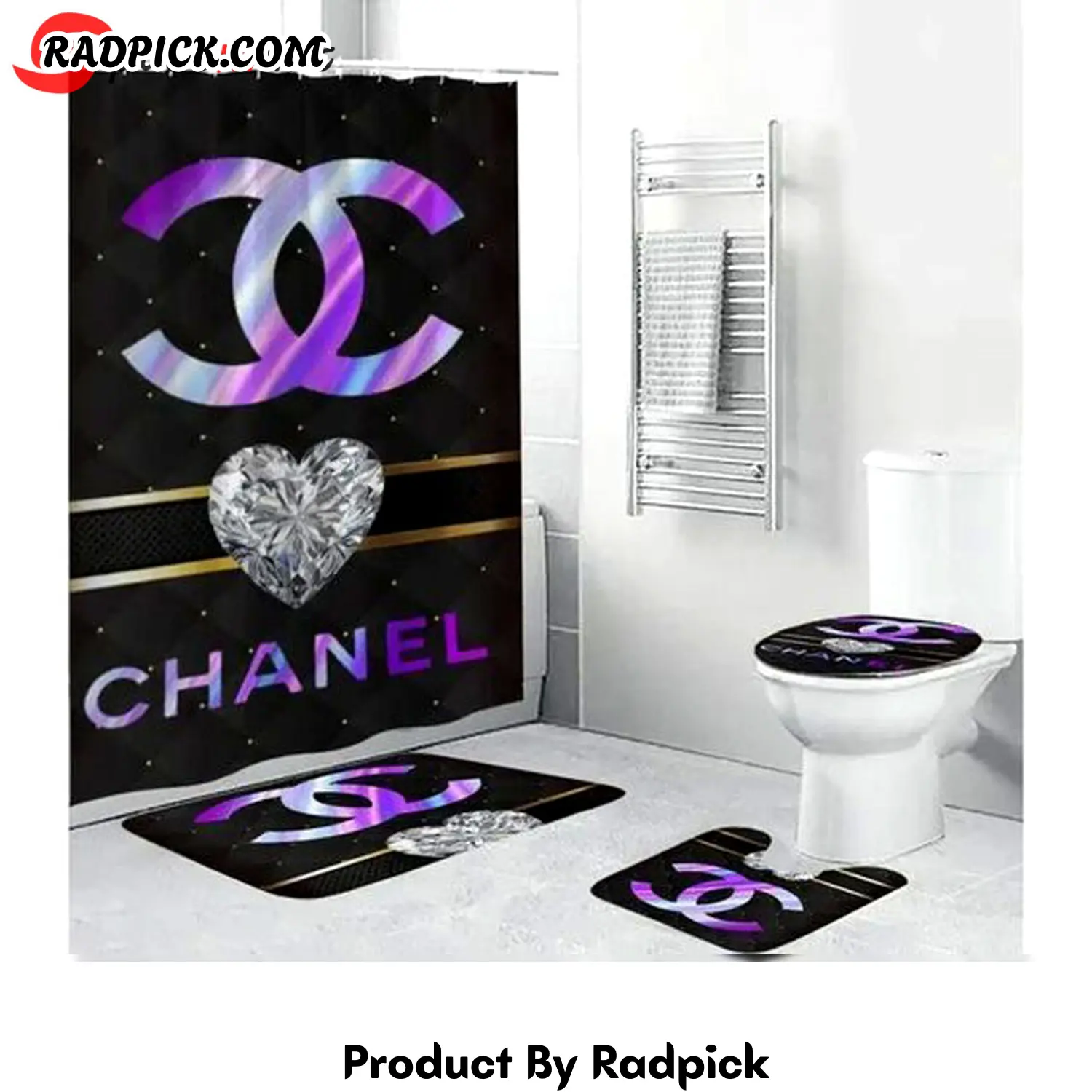 Chanel diamond bathroom set hot luxury shower curtain bath rug mat home decor 251 bathroom accessory sets rp3871186.png